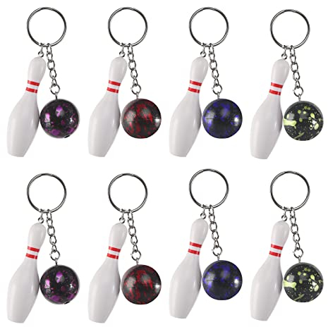 GOSHIES Mini Bowling Schlüsselanhänger Bowling Mitgebsel Schlüsselbund Bowling Pins Schlüsselhalter Bowling Schlüssel Anhänger für Freunde Kinder Familie 8 Stück