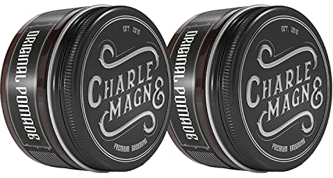 Charlemagne Original Pomade Herren - 2x 100 ml, Starker Halt, Kirsch-Oud - Wasserbasierte Barbershop Haarpomade Herren - Haarstyling Creme, edler Duft & Glanz - Made in Germany