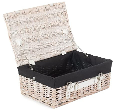 Red Hamper EH060B Wicker 35cm White Picnic Basket with Black Lining