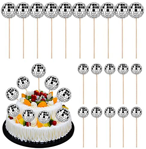Discokugel Kuchen Toppers - 20pcs Disco Ball Cake Toppers, 1970S Disco Kuchen Deko Discokugel Klein, Mini Discokugel Dekorationen für Disco Thema Party Kuchen Dessert Dekoration (3CM*15pcs+4CM*5pcs)