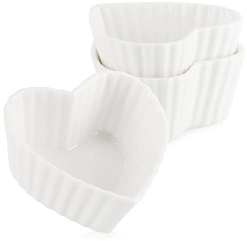 com-four® Set da 3 Pezzi - Ciotole Piccole, Bianche, a Forma di Cuore - Ciotole in Porcellana per antipasti e Dessert (3 Pezzi - a Forma di Cuore)
