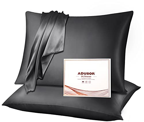 Adubor Seidenkissenbezug 40x80cm für Haar und Haut, mit verstecktem Reißverschluss, beide Seiten, 23 Momme Seide, Fadenzahl 900 (Grau Raum, 2 Stück)