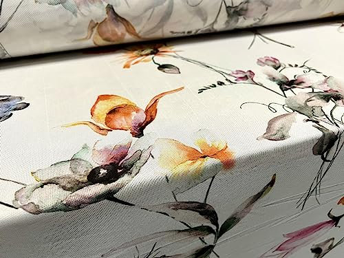 Power-Mesh-Netzstoff, durchsichtig, Stretch, Spandex, modisch, Meterware, Aquarell-Lilien-Blumendruck, elfenbeinfarben