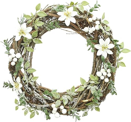 Dekoleidenschaft Dekokranz Christrose aus Birkenreisig, Ø 38 cm, Tischkranz, Wandkranz, Winterdeko