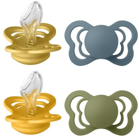 BIBS Couture Soother 4-Pack, BPA Free Dummy Pacifier, Orthodontic Nipple. Silicone, Size 2 (6-18 Months), Mustard Mix