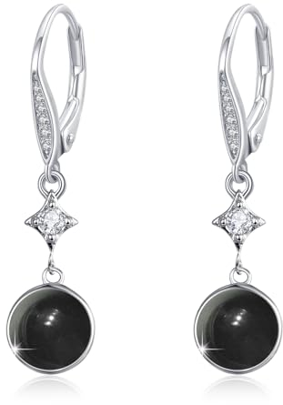 Schwarzer Onyx Creolen Ohrringe 925 Sterling Silber Schwarzer Onyx Leverback Tropfen Ohrringe Hängend Damen Mädchen