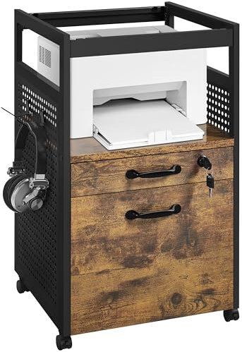 Yaheetech Caisson de Bureau à 2 Tiroirs, 1 Tiroir Verrouillable, Meuble Rangement de doissier Format A4 / Lettre à roulettes, pour Bureau Bibliothèque, 42×40×69 cm Noir/Brun Rustique