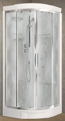 Novellini New Holiday R90 Hammam 90x90cm Cabina Doccia Multifunzione Semicircolare 2 Ante Scorrevoli Angolo Miscelatore Termostatico Vetro Aqua Profilo Silver Idromassaggio Sauna Asta Altezza 225,5cm