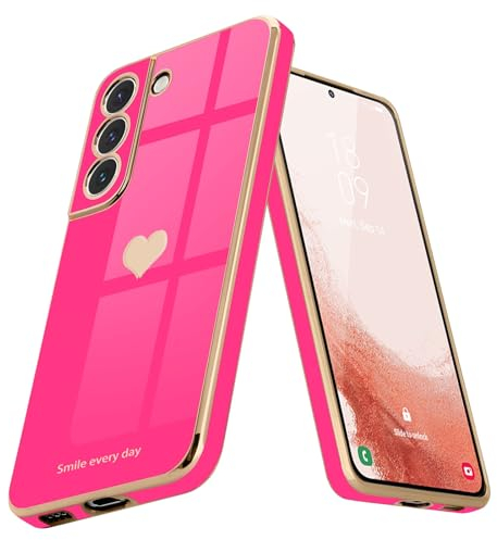 Teageo Coque pour Samsung Galaxy S22 5G - Protection Luxueuse pour Filles, Appareil Photo à Paillettes Galvanisées, Résistante aux Chocs, Rose Rouge