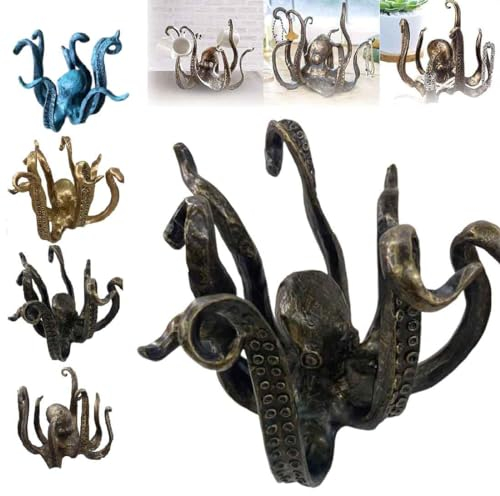 TSYIDUI Oktopus-Statue,Octopus Becherhalter,Harz Oktopus Kaffeebecherhalter,Schmuckhalter,Vintage-Stil Oktopus Tischdekoration Statue Ornament,Teetassenhalter FüR Zuhause KüChe Esstisch (Schwarz)