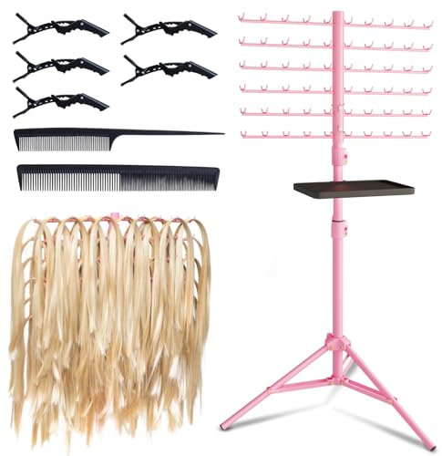 Support de Rallonge de Cheveux à 120 Crochets, Hauteur Réglable, pour Extensions, Tinsels, Braids, Supports pour Coiffure, Cheveux à Tresser, Accessoires de Coiffeur, Rose