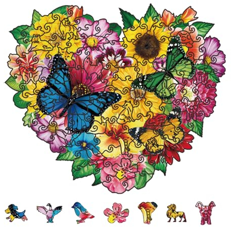 GLOBLELAND Holzpuzzle Erwachsene 120 Teile Holzpuzzles Liebes Schmetterling Wooden Puzzle Unregelmäßige Einzigartige Puzzle für Erwachsene Kreatives Weihnachten Geschenke 8.6x7.5 Zoll