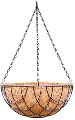 Salyeeluly Blumenampel Kokos | Hängend Blumenampel | Hanging Basket Mit Metallgestell | runder hängender Blumentopf | Pflanzkorb Hängetopf Pflanzen für drinnen und draußen, Garten