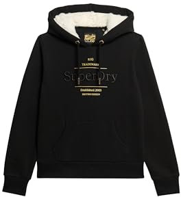 Superdry Damen Luxe Hoodie mit Logo in Metallic-Optik Schwarz 42