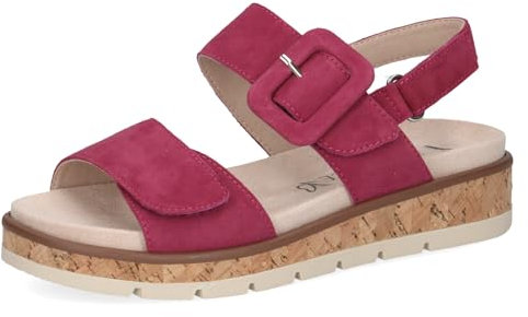 CAPRICE Sandali da donna piatti in pelle con plateau, Fucsia Suede, 38 EU