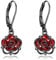 Black Rose Earrings 925 Sterling Silver Gothic Black Rose Dangle Earrings Black Rose Halloween Jewellery for Women