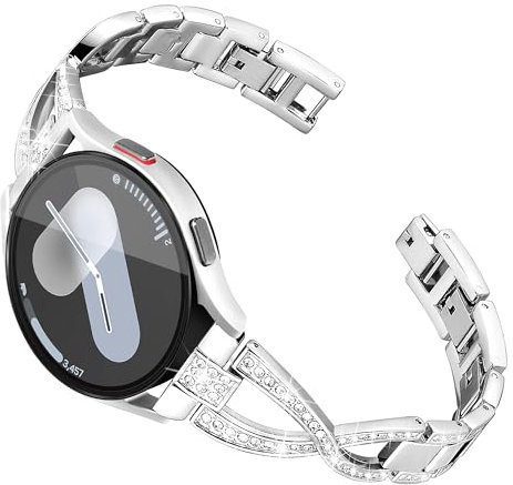 Ocaer Compatible with Samsung Galaxy Watch 7/FE/6/5/4 40mm 44mm, Galaxy Watch 6 Classic 43mm 47mm, Slim Bling Metal Strap for 20mm Samsung Galaxy Watch 5 Pro/Watch 4 Classic, for Women(Sliver)