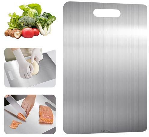 Nueva tabla de cortar de acero inoxidable,Tablero de corte de titanio,Tabla de cortar de acero inoxidable 314 ambos lados sin BPA Antibacteriano Productos Sostenibles,Titanio Doble Cara