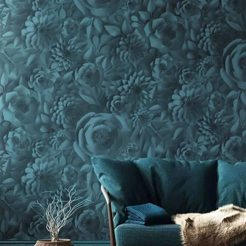 LMTYJZRY Wallpaper, Blue Roses Garden Large Flower Wallpaper Nordic Living Room Bedroom Room Background Wall Wallpaper 0.53 * 10M