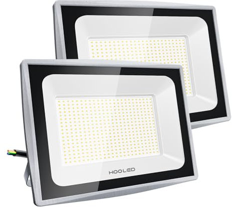 HOOLED Faretti LED per esterni 300w Potenti luci IP66, Luce Bianca Fredda 30000lm Faro a LED, 6500k di sicurezza per terrazza, di sicurezza per terrazza, giardino, parco, patio, garage (300w, 2)