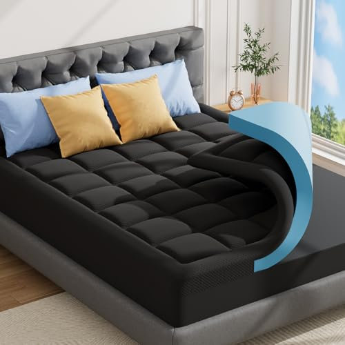 ABENE Matratzen Topper 180x200cm H4 Gel Schaum Topper mit Waschbar Bambusfaser Bezug, 7cm Höhe Matratzentopper für Boxspringbett Stützschaum Atmungsaktiv Druckverteilung(180cmx200cm, Schwarz)