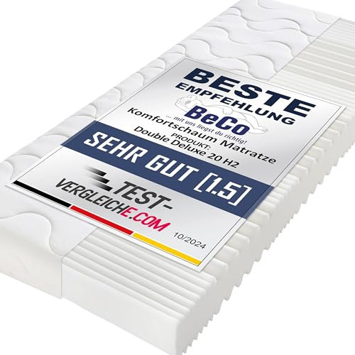 BeCo Matratze Double Deluxe 20, Größe: 90 x 200 cm, Härtegrad: H4 (100 kg - 140 kg), Gedächtnisschaum, Fest, Doppel, Schaumstoff, Matratze