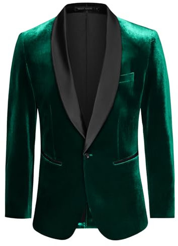 GRACE KARIN Blazer da uomo, con un bottone, vestibilità regolare, giacca in velluto, giacca da festa per matrimonio e Natale, verde, XL