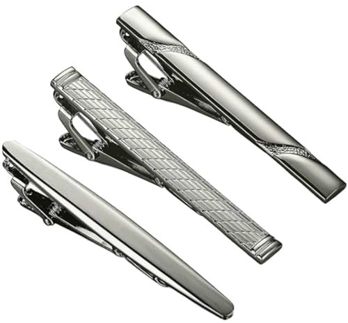 Xiciki 3 Pièces Pince à Cravate pour Hommes, Epingle Pinces a Cravate, Pince Cravate pour Mariage Affaires Vie Quotidienne und les Cadeaux d'anniversaire et de Fête des Pères, Classique Argent.