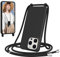 Woijrly Handyband für iPhone 15 Pro Hülle mit Band, weiche TPU Silikon Necklace Handyhülle mit Abnehmbar Kordel, Verstellbar, Stossfest Handy Schutzhülle für iPhone 15 Pro, Schwarz