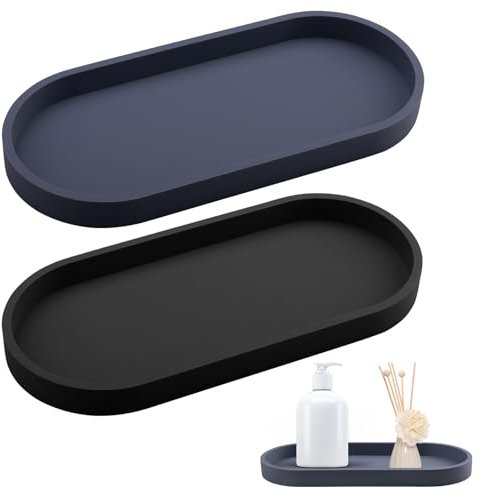 Rongxze 2 bandejas de baño, bandejas de silicona, pequeñas bandejas decorativas para salón, dormitorio, bañera y fregadero de cocina, ovalada (11 x 25 cm)