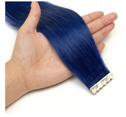Haarverlängerung Tape-In Echthaar Extensions, 8 Farben, Remy Echthaar, Mini Tape Haarverlängerung Clip in Haarextension(Blue,10 PCS_12 INCH)