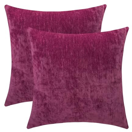Qanatmz Set di 2 federe decorative per cuscini quadrati, in ciniglia, per divano, soggiorno, colore: rosa fucsia, set da 2, 45 x 45 cm