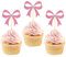 24Pcs Pink Bow Cupcake Toppers Pink Bow Birthday Decorations for Coquette Bridal Baby Shower Wedding Themed Party Decorations Supplies (bow)