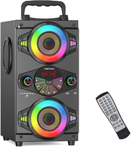 Tragbare Bluetooth-Lautsprecher, 60 W, groß, leistungsstark, kabellos, lauter Stereo-Bass-Sound, Boombox, Heim-Party-Lautsprecher mit Subwoofer, FM-Radio, bunte LED-Lichter (schwarz)