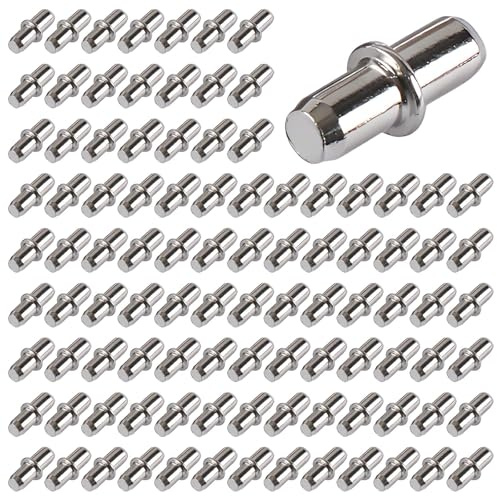100 Stück Regalbodenträger 5mm, stabile Halter für Einlegeböden | Vernickelter Stahl, 5 x 16 mm, 100er Set für Schränke, Regale, Küchenmöbel und DIY-Möbelbau