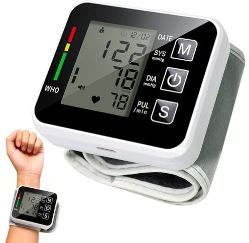 Automatisches Blutdruckmessgerät Handgelenk, Wrist Blood Pressure Monitors mit LCD-Bildschirm & Englisch Sprachansage, Verstellbare Manschette, Tragbar Digitaler Blutdruckmonitor