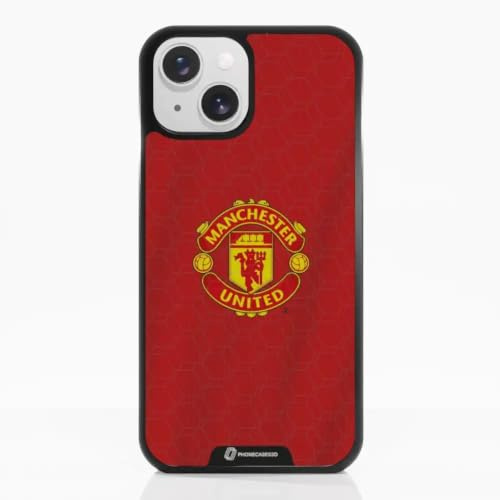 Phone Case for iPhone 15 Official Manchester United FC black | PHONECASES3D -Patented 3D Effect-Official Licence-T-Shirt-Lightweight and Resistant Protection