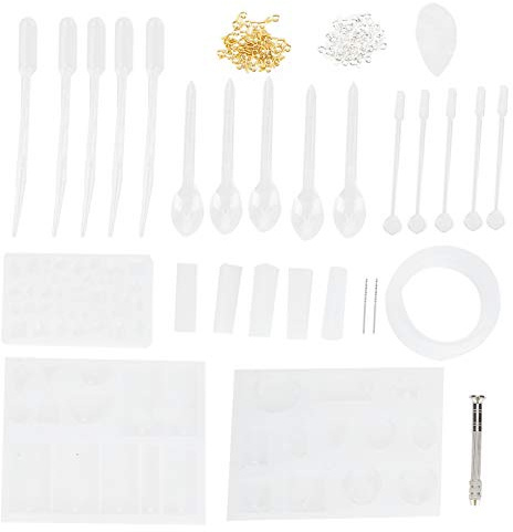 127pcs Silicone Form Kit for Jewelry Making | Casting Compound Casting Tools for DIY Necklace/Bracelet/Earring | Reusable Forms with Hand Drill & 100 Metal Pins