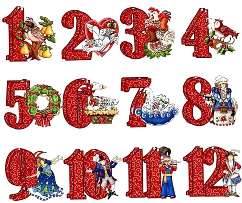12 Days of Christmas Ornaments 24PCS 3.2 Wooden Numbers Christmas Tree Ornaments Vintage Hanging Decor for Xmas Holiday Party Supplies Style 1| Wooden