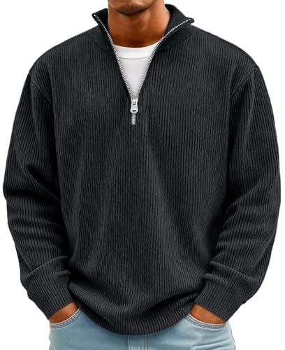 Herren Rollkragenpullover mit Viertel-Reißverschluss Zip Pullover Warm Strickpullover Langarm Winterpullover Sweater Arbeitspullover Langarmshirt