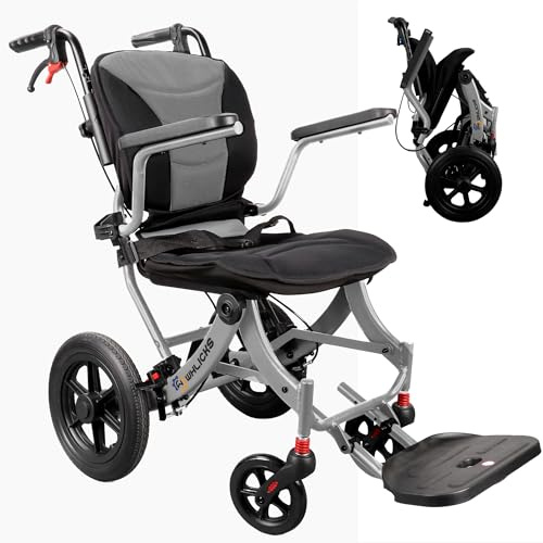 Wheelchairs for Adults Ergonimic Transport Chair Lightweight Foldable with Telescopic Handle 11-inch Big Wheels for All Terrains Travel Wheelchair with Removable Cushion