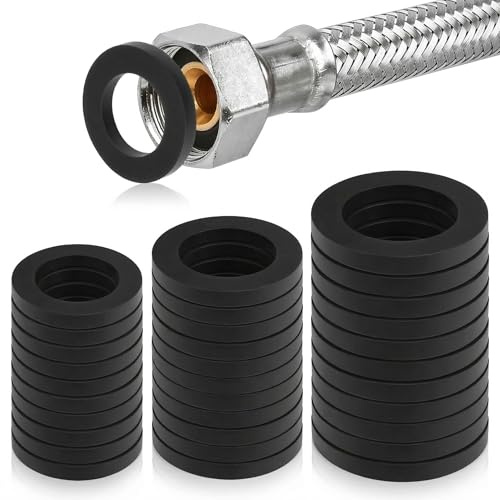 VYZUTR 30 Stück O-Ringe Dichtungsringe Set 1/2 Zoll 3/4 Zoll 1 Zoll Gummi Flache Unterlegscheibe, Gummi Wasserhahn Dichtung, Flachdichtung für Dichtung Duschkopf Waschbecken Ablauf Poolpumpe Pool