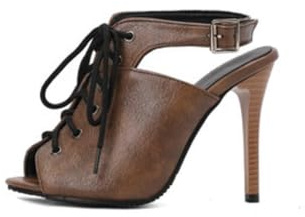 Générique Escarpins Femme Bout Ajouré Tige en Cuir PU Été Lacets Bride Arrière Sandales Talon Aiguille Haut Boucle Cheville Réglable Chaussures Habillées,Brown 2,45 EU
