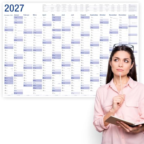 Yohmoe XXL Wandkalender 2027 groß (98 x 68 cm), Kalender gefalzt | Großer Jahresplaner 27 & Wandplaner mit Monatsübersicht – Jahresübersicht, Jahreskalender im Querformat, gefalzt geliefert