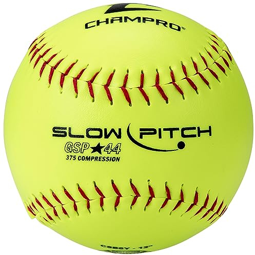 Champro Game ASA Slow Ptich .44 COR, 375 Compression, Poly Synthetic Cover, Red Stiches (Optic Yellow, 12-Inch), Pack of 12