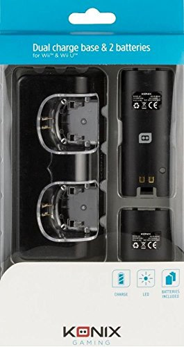 Konix Base de charge Nintendo Wii & Wii U – Noir -Support de charge station - Chargeur à double socle pour Manette wii - Cordon USB + deux batteries incluses