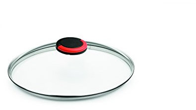 Woll, Just Cook Sicherheitsglasdeckel mit passendem farbigen Deckelknopf Größe 28 cm, Farbe roter Stiel