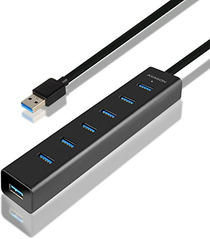 AXAGON HUE-SA7BP - Aktiver/Passiver USB 3.0 Hub mit 7 USB-Ports, 40cm Kabel, inkl. Netzteil, 5V / 2A, ideal für Schreibtisch und Büro