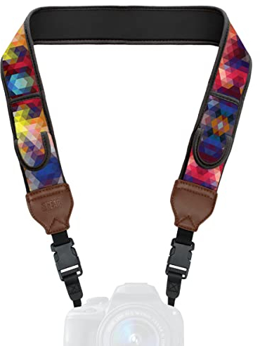 USA Gear Digital Camera Neck Strap with Neoprene Design, Accessory Pockets and Quick Release Buckles- Compatible with Canon, Fujifilm, Nikon, Sony and More DSLR, Mirrorless, Instant Cameras- Geometric