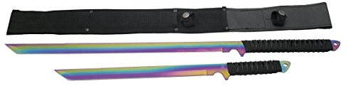 THIRD Satz von Klingen H0128C 48 cm Klinge aus Edelstahl, Titanbeschichteter Regenbogen mit gedrehtem Seilgriff, mit Nylongehäuse